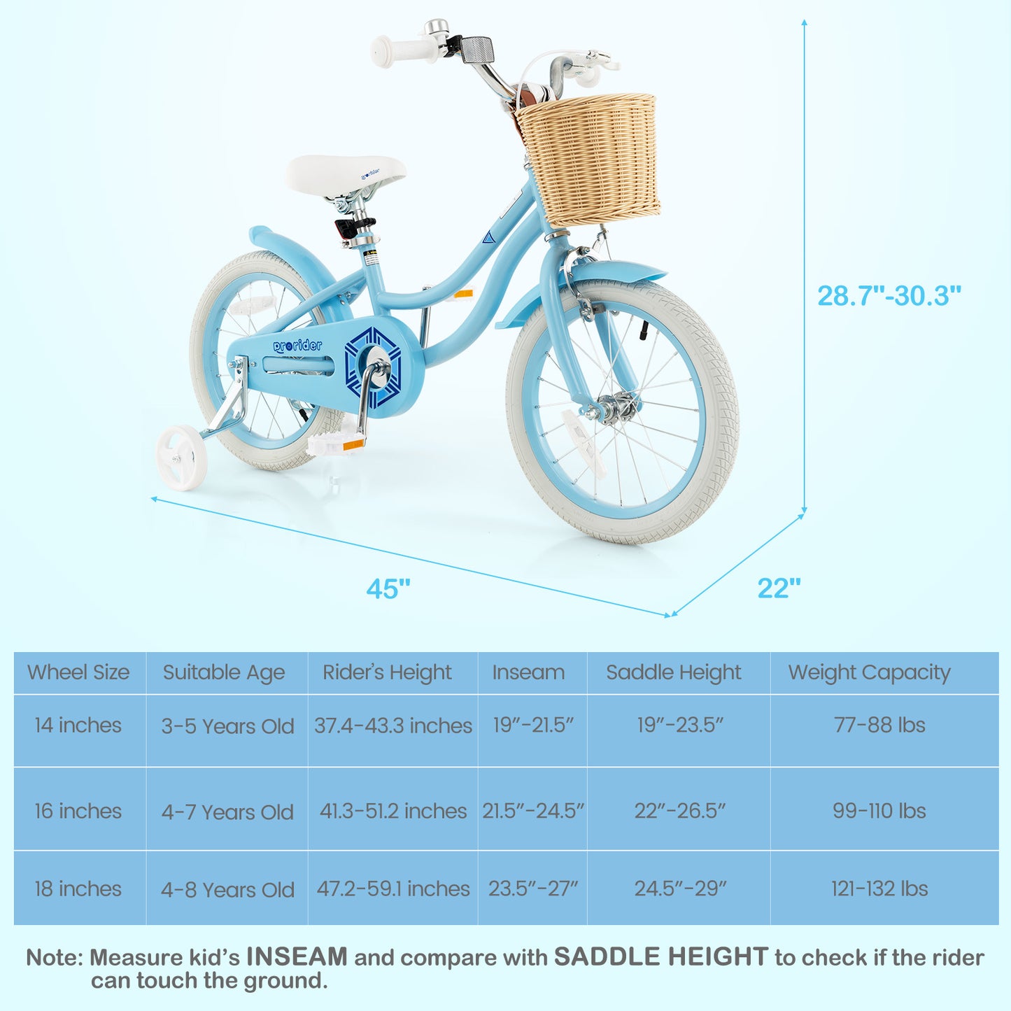 16-Inch Kids Bike with Training Wheels and Adjustable Handlebar Seat