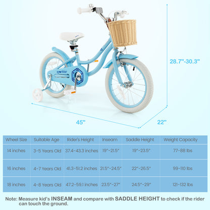 16-Inch Kids Bike with Training Wheels and Adjustable Handlebar Seat