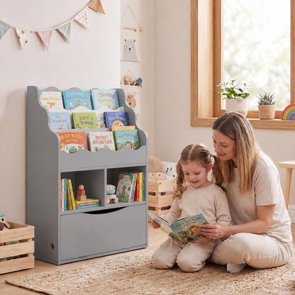 Kids 3-Tier Sling Bookcase with Storage Cabinet
