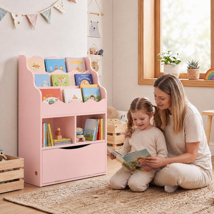 Kids 3-Tier Sling Bookcase with Storage Cabinet