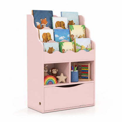 Kids 3-Tier Sling Bookcase with Storage Cabinet