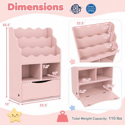 Kids 3-Tier Sling Bookcase with Storage Cabinet