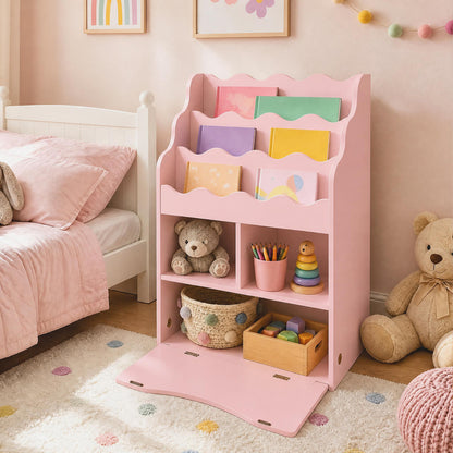 Kids 3-Tier Sling Bookcase with Storage Cabinet