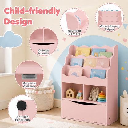 Kids 3-Tier Sling Bookcase with Storage Cabinet