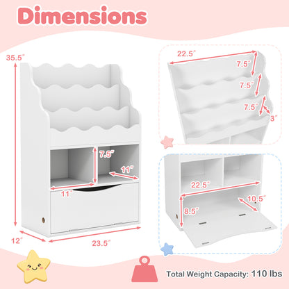 Kids 3-Tier Sling Bookcase with Storage Cabinet