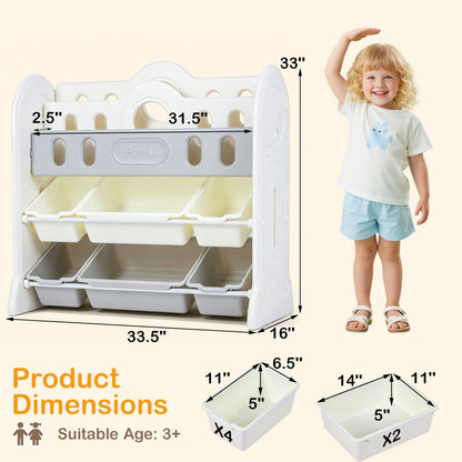 Kids Bookshelf and Toy Storage Organizer with 6 Bins