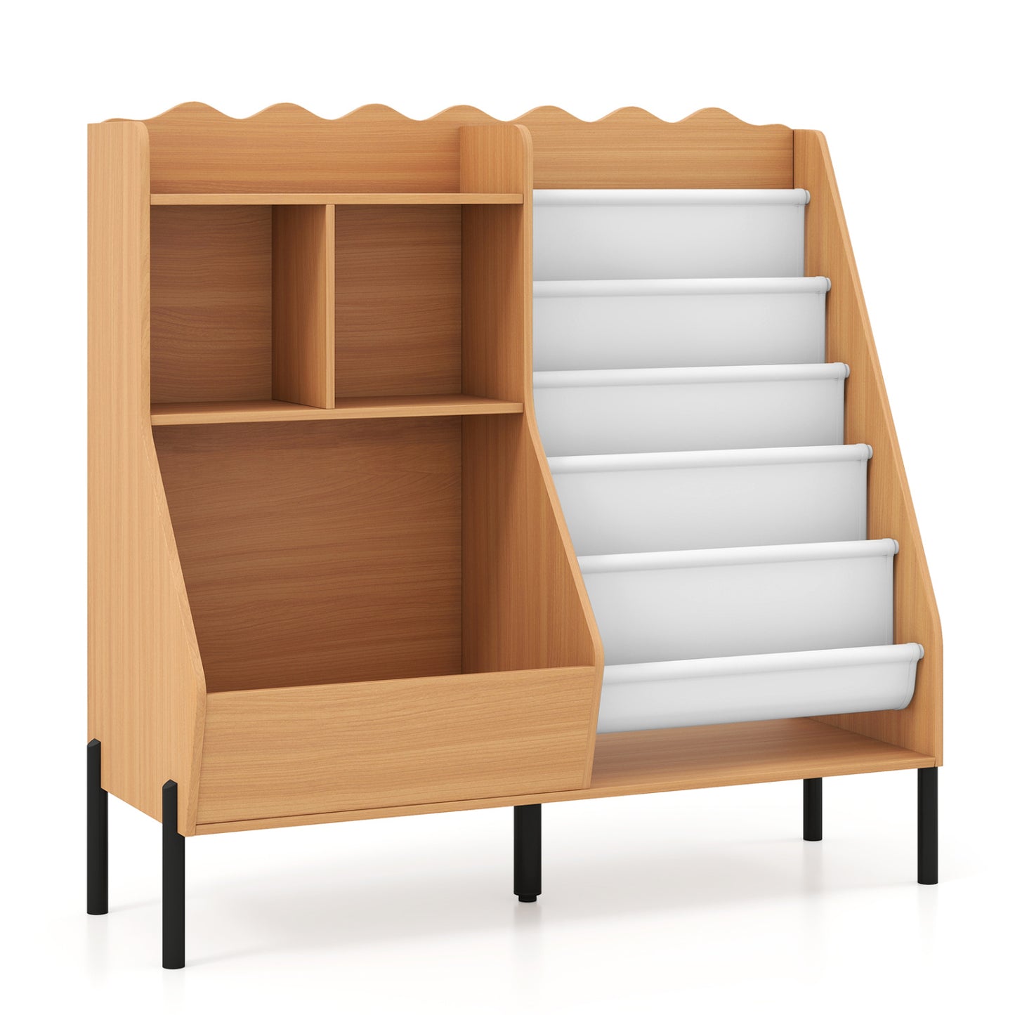 Kids Bookshelf and Toy Storage Organizer with 5 Fabric Pockets