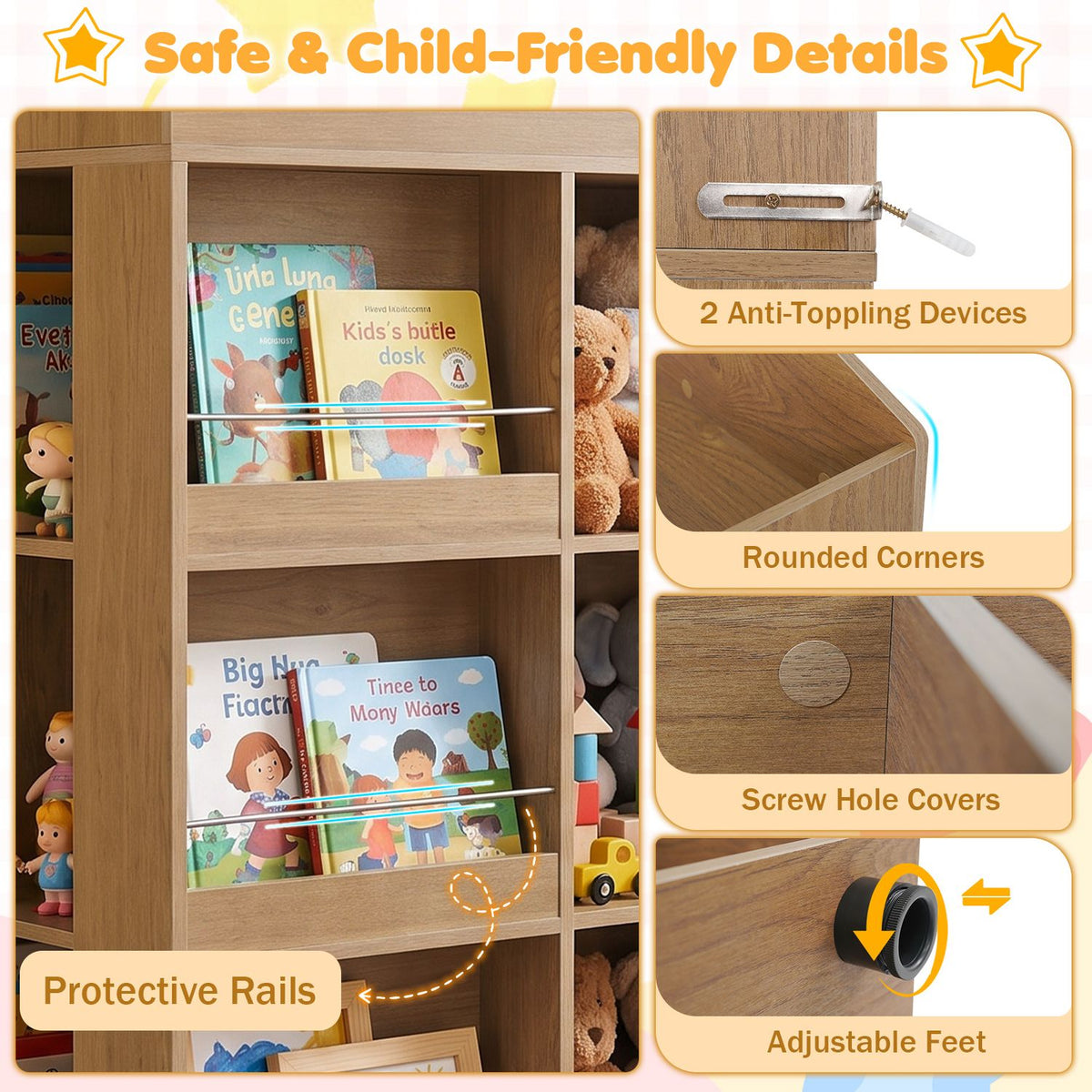 Kids Bookshelf and Toy Storage Organizer 4-Tier House-Shaped Toddler Bookcase