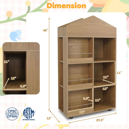 Kids Bookshelf and Toy Storage Organizer 4-Tier House-Shaped Toddler Bookcase