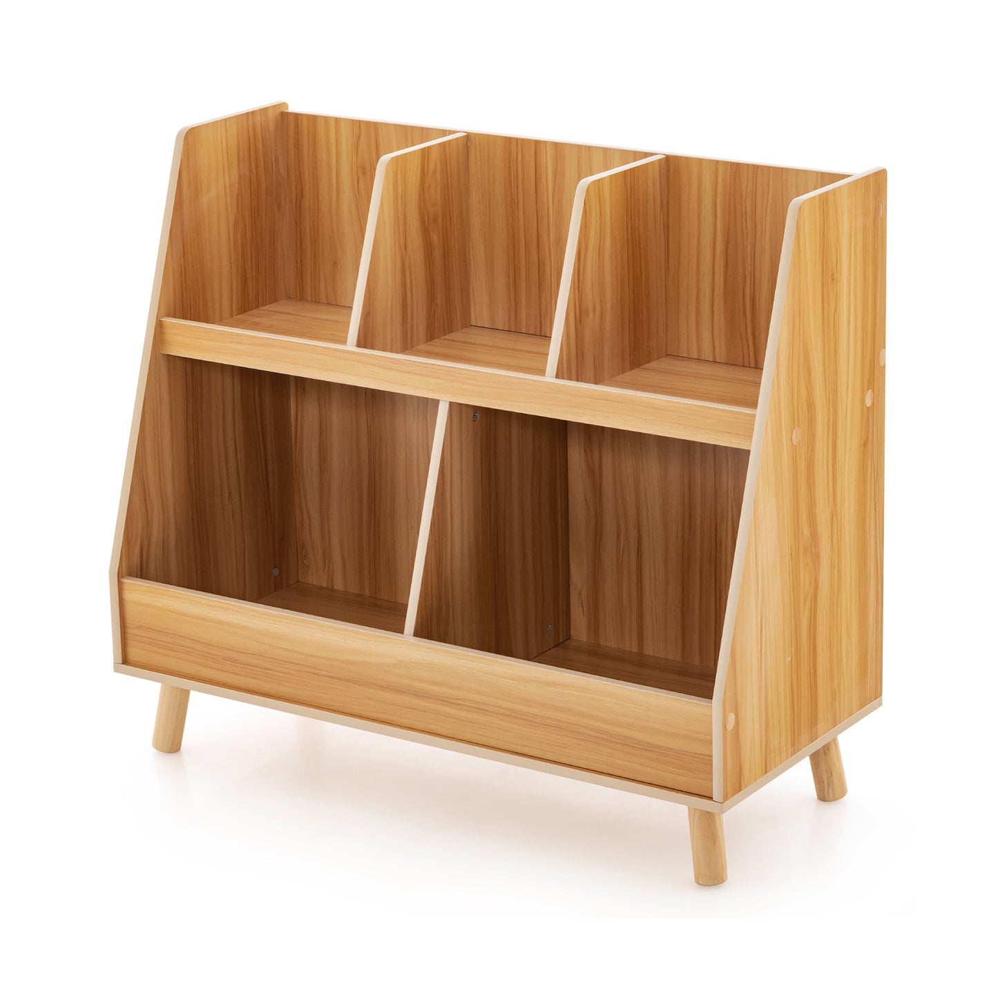 5-Cube Kids Bookshelf and Toy Organizer with Anti-Tipping Kits-Oak - Natural
