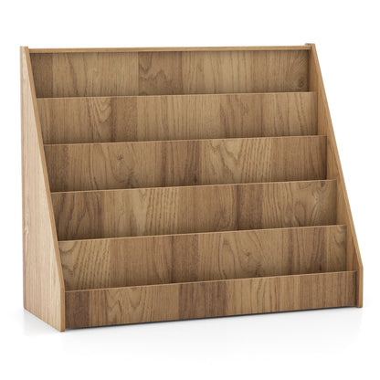 5-Tier Kids Bookshelf with Deep Compartments and Stable Baby Book Case-White - Natural