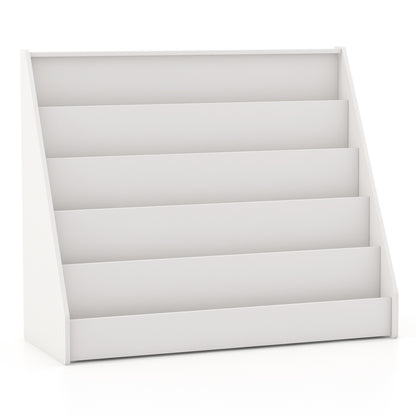 5-Tier Kids Bookshelf with Deep Compartments and Stable Baby Book Case-White - White
