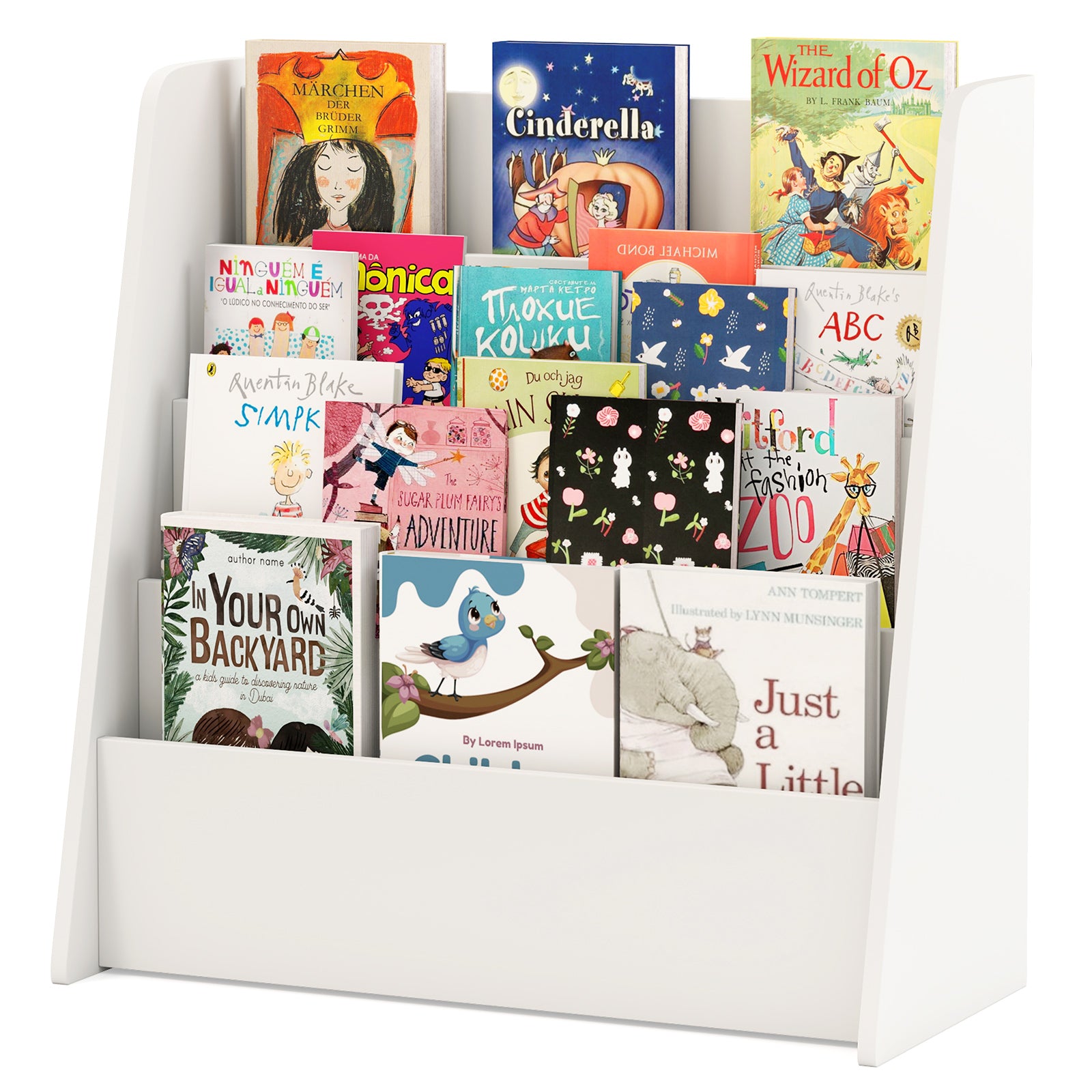 4-Tier Kids Bookshelf with Deep Compartments for Bedroom-Natural - White
