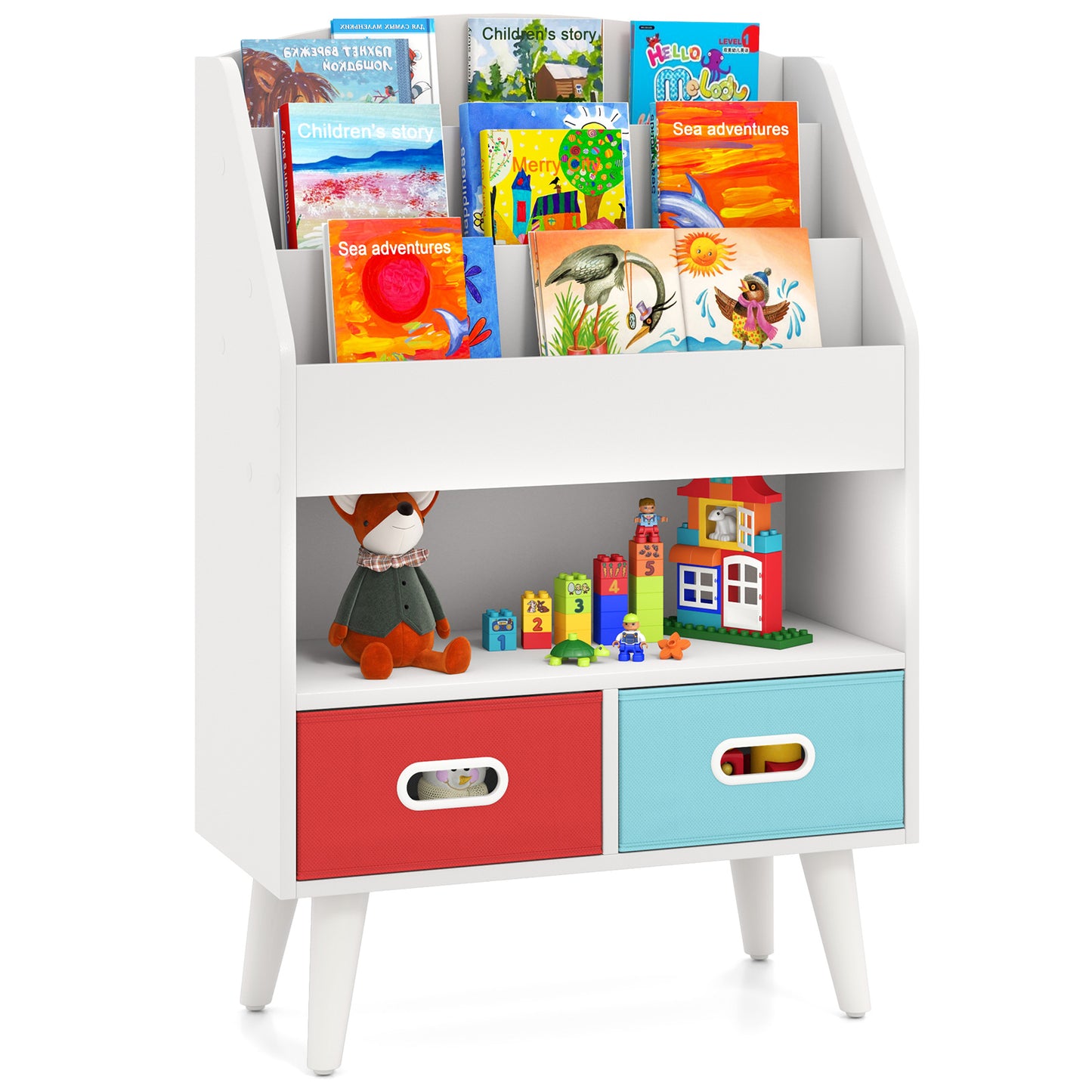 Kids Bookshelf with Open Compartment for Toddlers 3+ Years Old-Gray - White