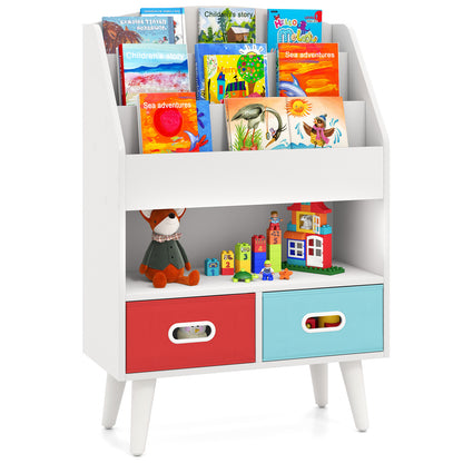 Kids Bookshelf with Open Compartment for Toddlers 3+ Years Old-Gray - White