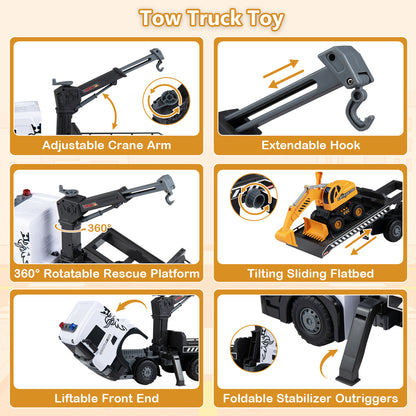 Construction Truck Set with Tow Truck & Excavator - Lights & Sounds