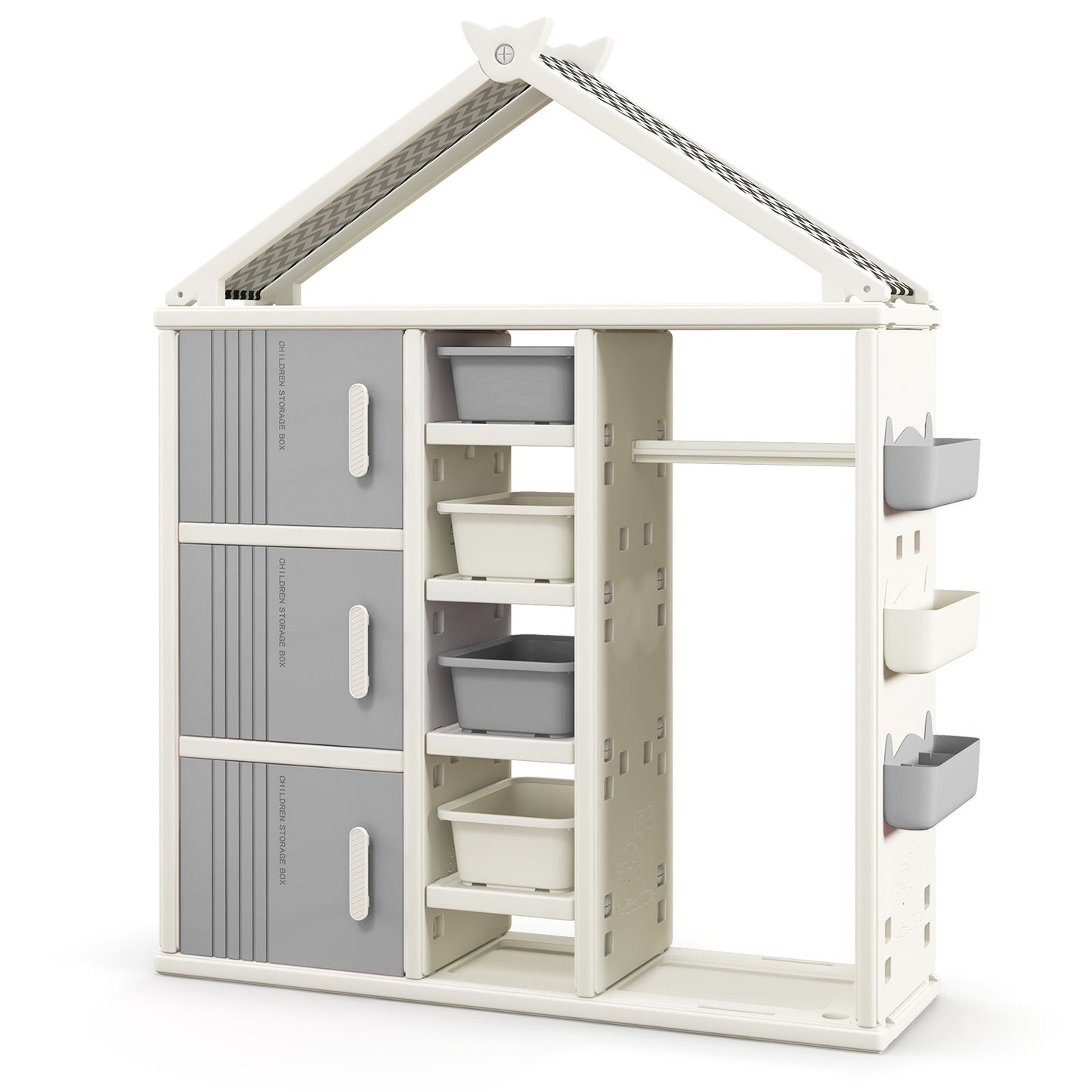 Kids Costume Storage Closet with Storage Bins and Shelves and Side Baskets for Kids Room