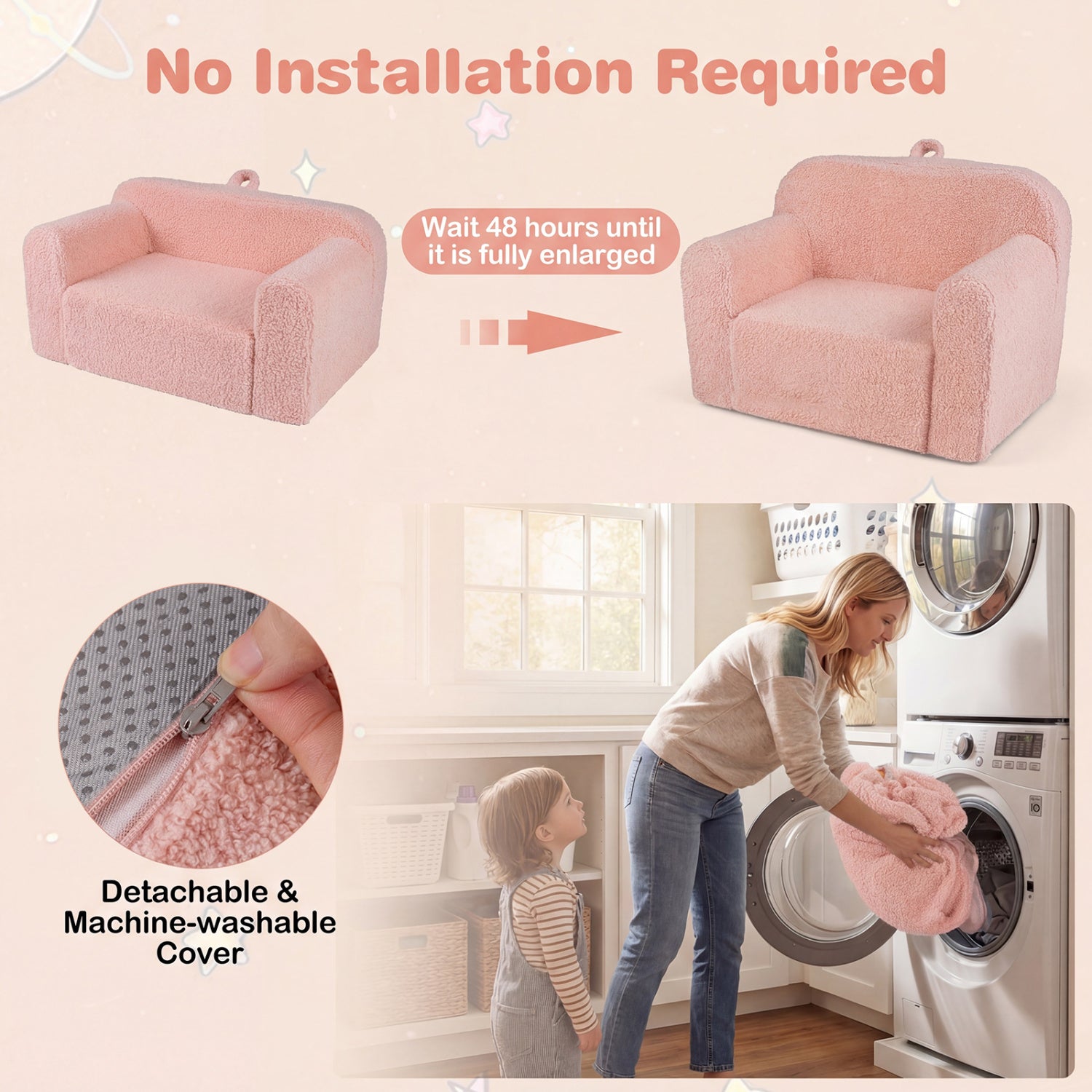 Kids Couch Portable Toddler Sofa with Anti-slip Base-Pink