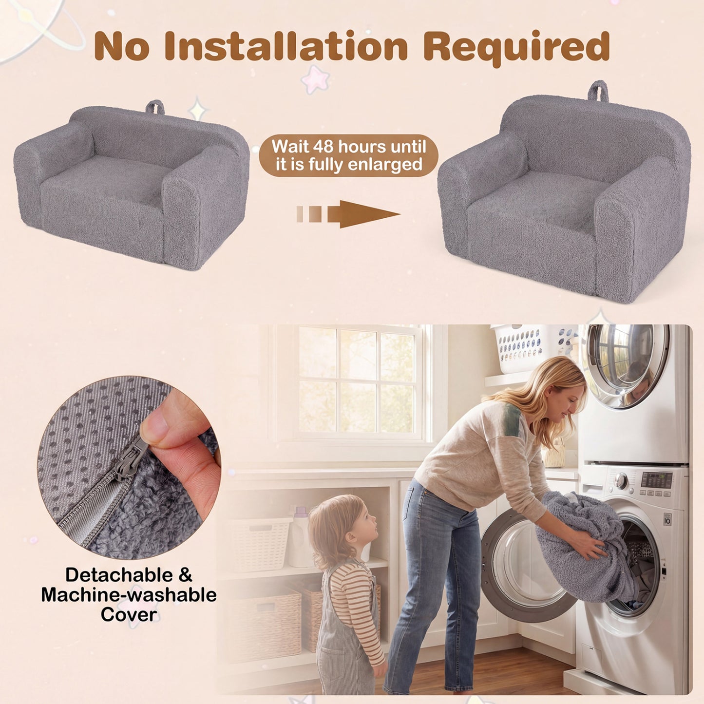 Kids Couch Portable Toddler Sofa with Anti-slip Base-Gray
