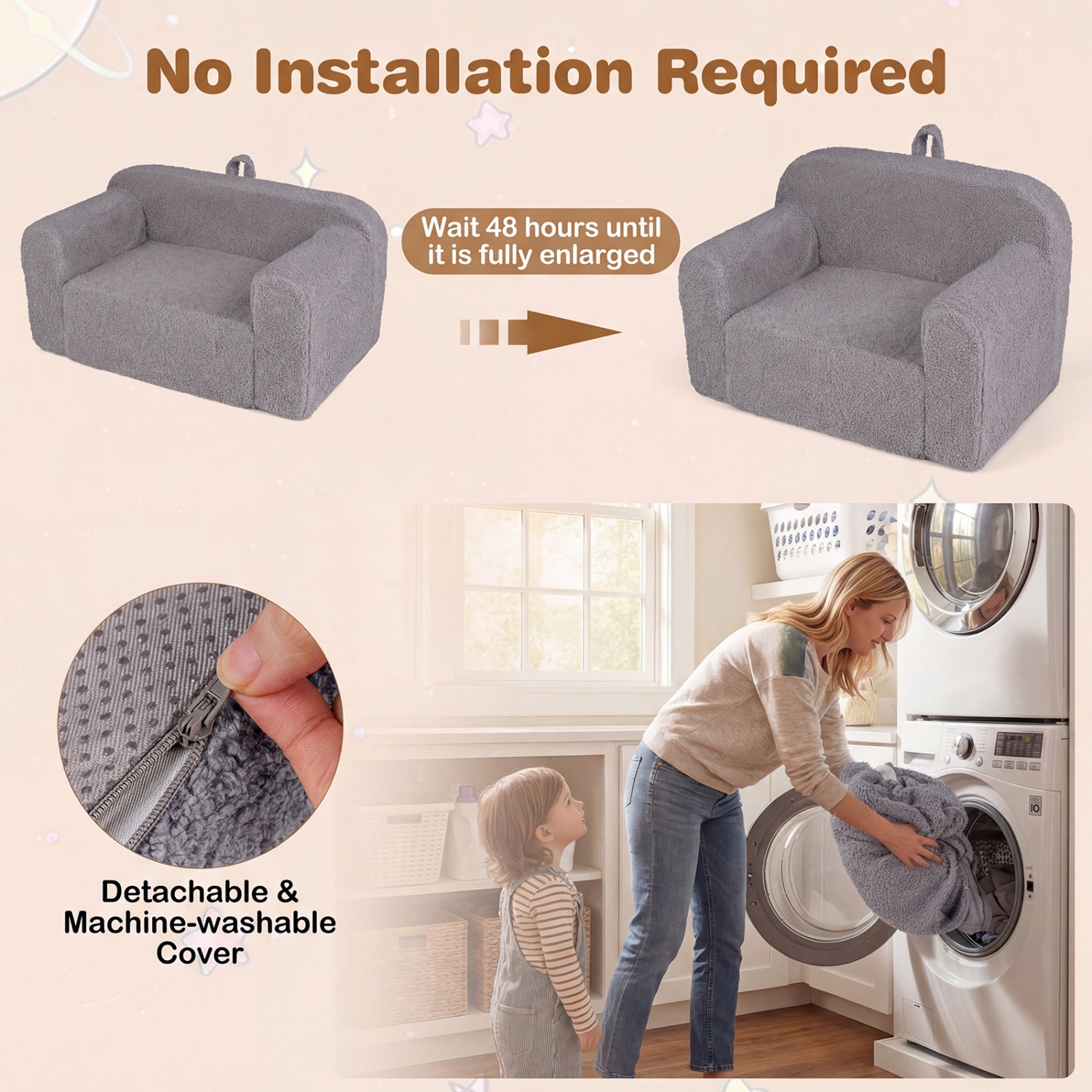 Kids Couch Portable Toddler Sofa with Anti-slip Base-Gray