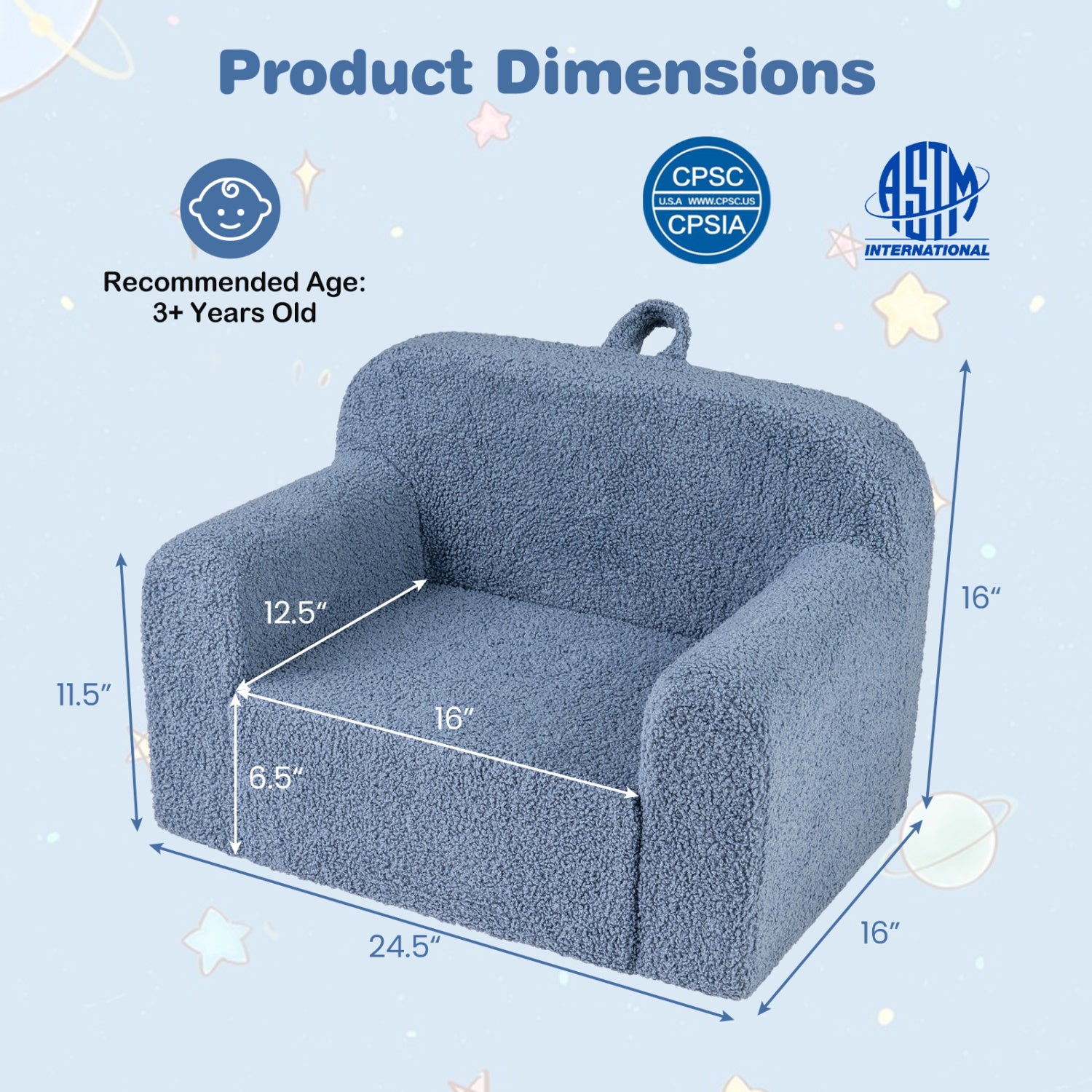 Kids Couch Portable Toddler Sofa with Anti-slip Base-Blue