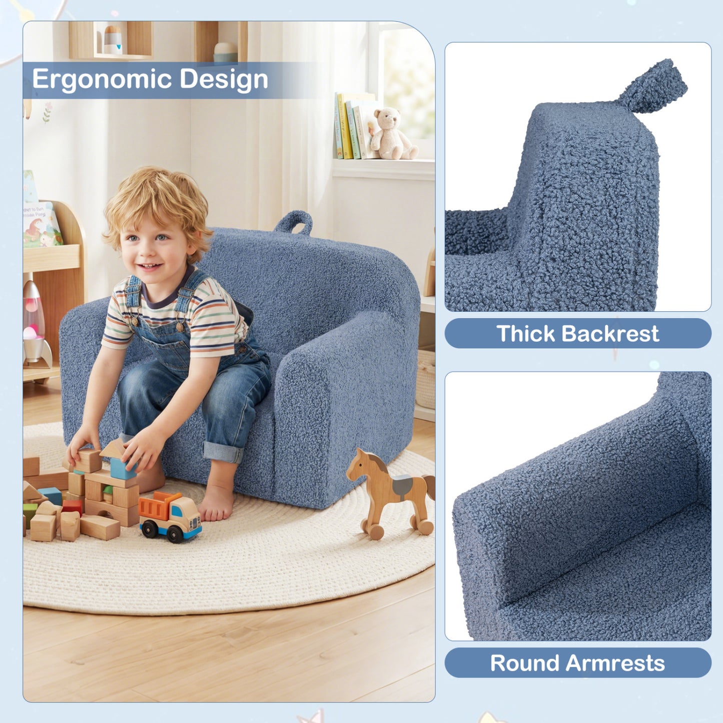 Kids Couch Portable Toddler Sofa with Anti-slip Base-Blue
