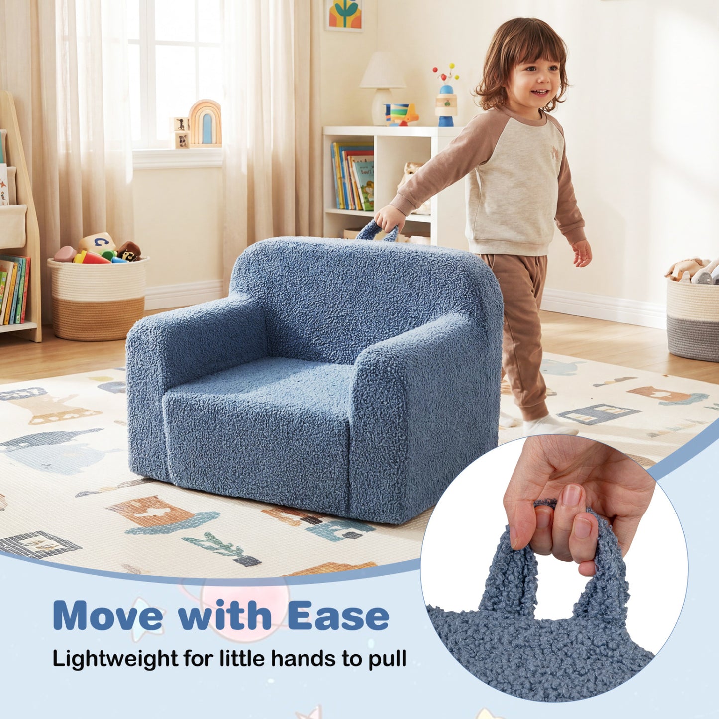 Kids Couch Portable Toddler Sofa with Anti-slip Base-Blue