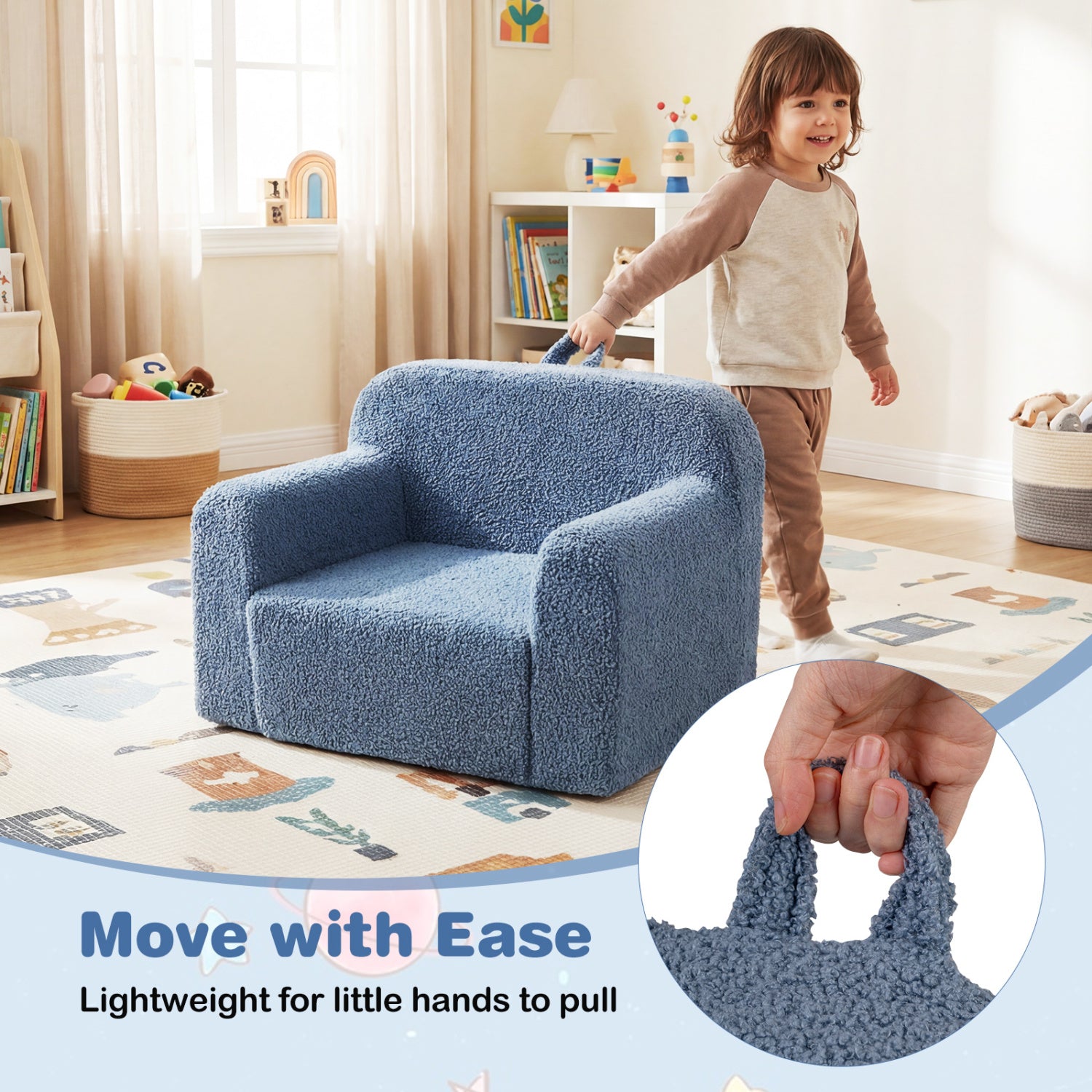 Kids Couch Portable Toddler Sofa with Anti-slip Base-Blue