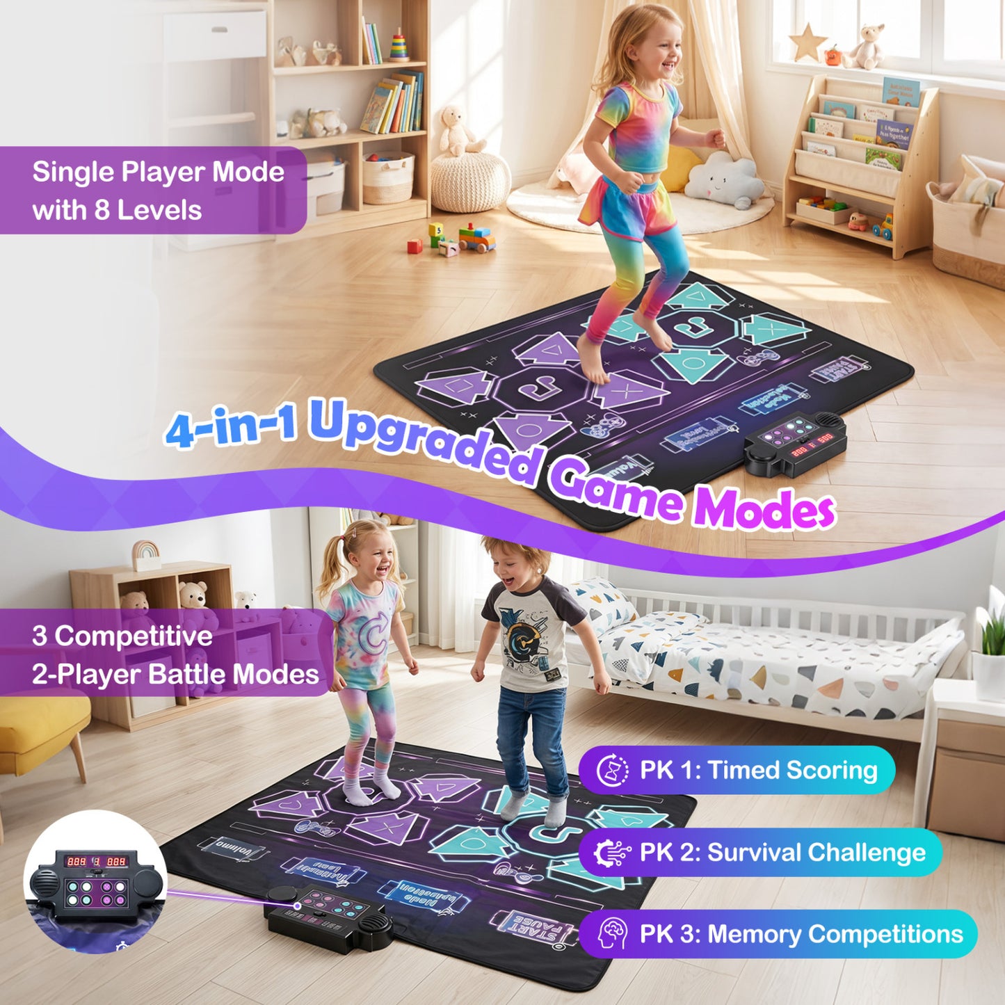 Electronic Kids Dance Mat with 8 Songs & LED Lights