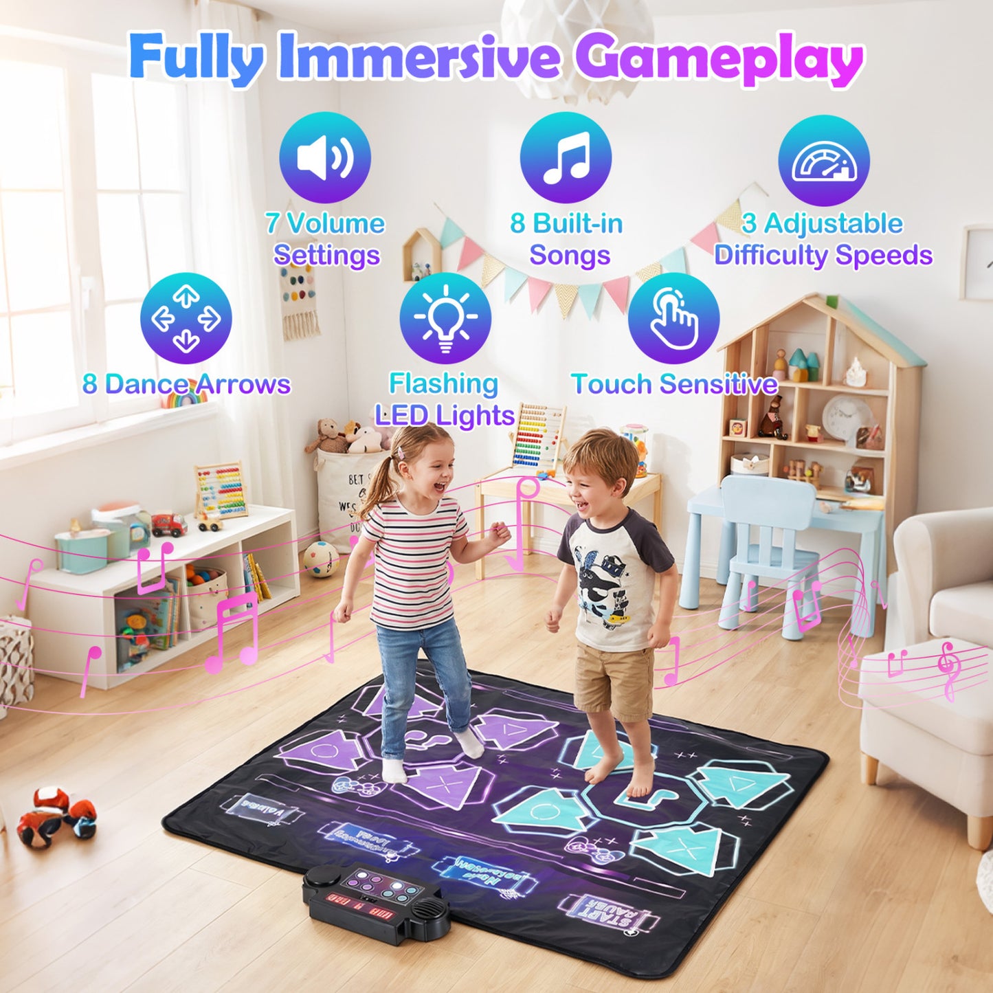 Electronic Kids Dance Mat with 8 Songs & LED Lights