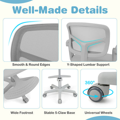 Kids Desk Chair Children Study Chair with Adjustable Height Armrest and Footrest-Grey