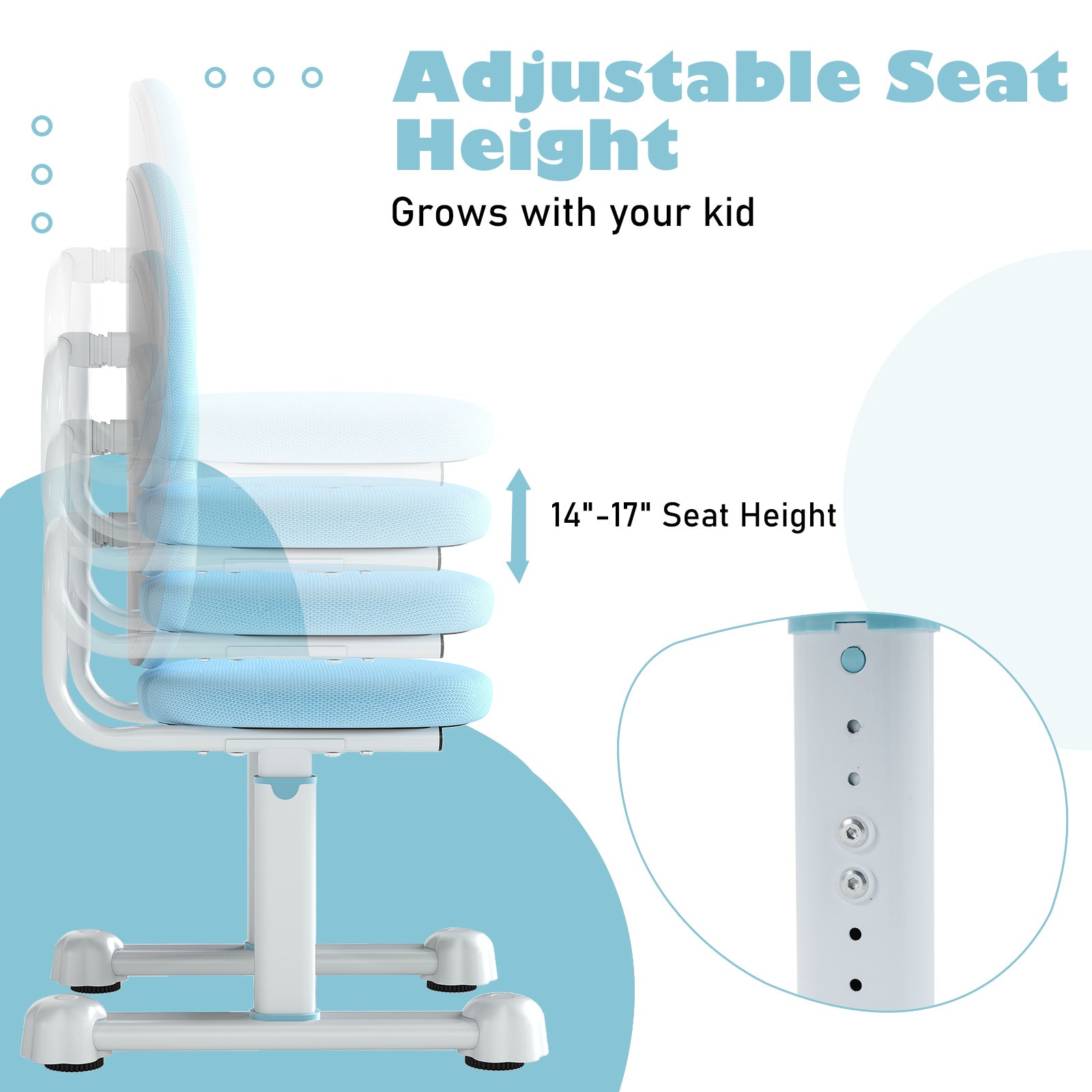 Kids Desk Chair Children Study Chair with Double Back Support and Adjustable Height-Blue