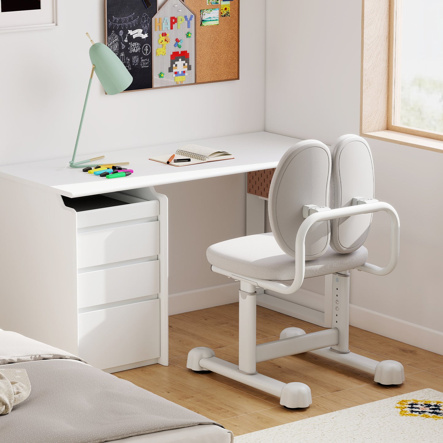 Kids Desk Chair Children Study Chair with Double Back Support and Adjustable Height-Gray