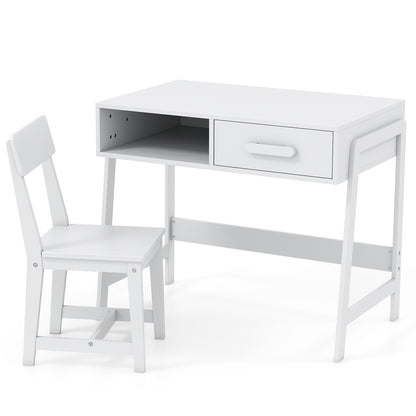 Kids Desk and Chair Set with Storage Drawer and Hutch-Brown - White