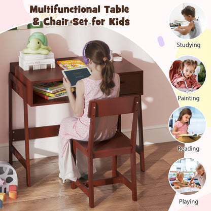 Kids Desk and Chair Set with Storage Drawer and Hutch