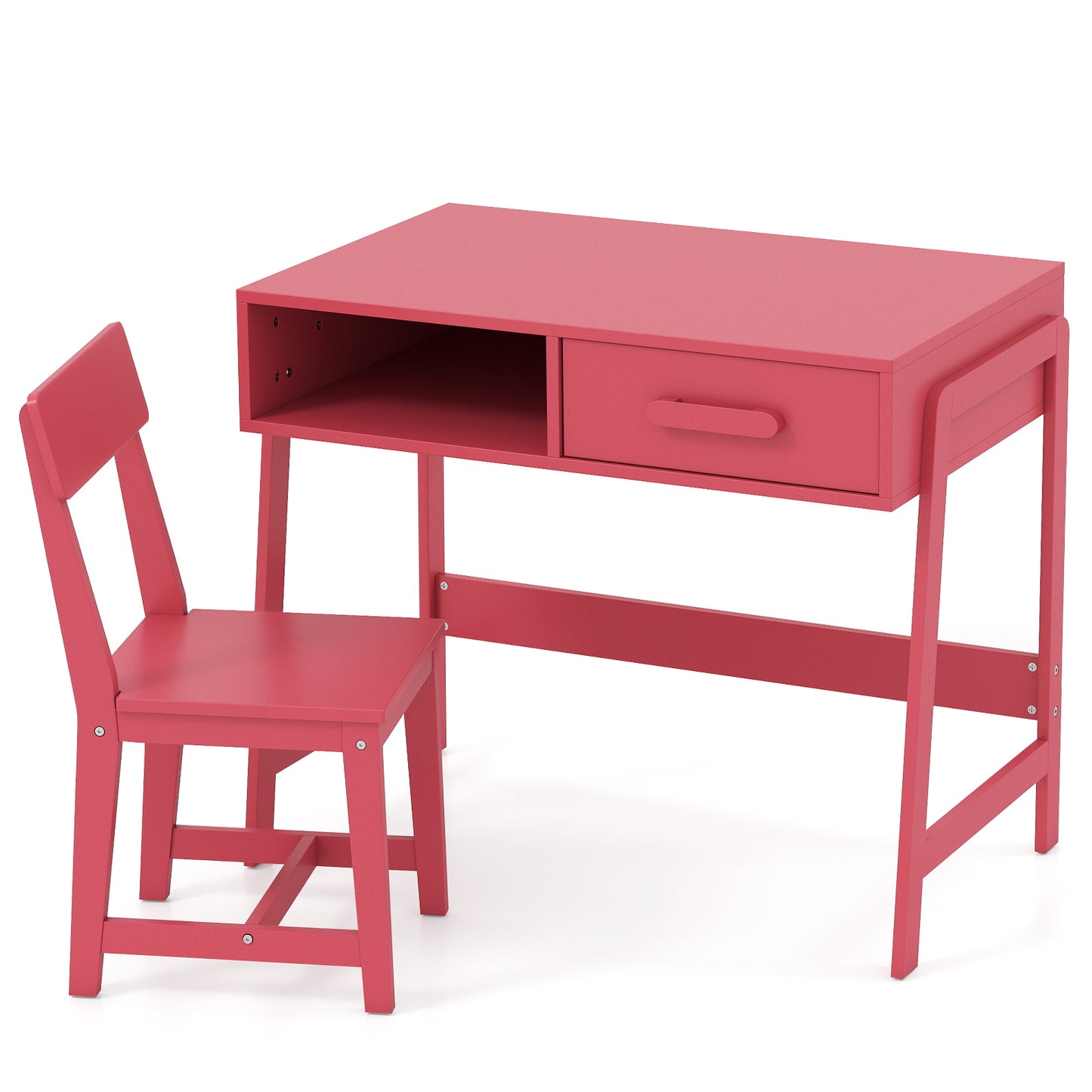 Kids Desk and Chair Set with Storage Drawer and Hutch-Brown - Pink