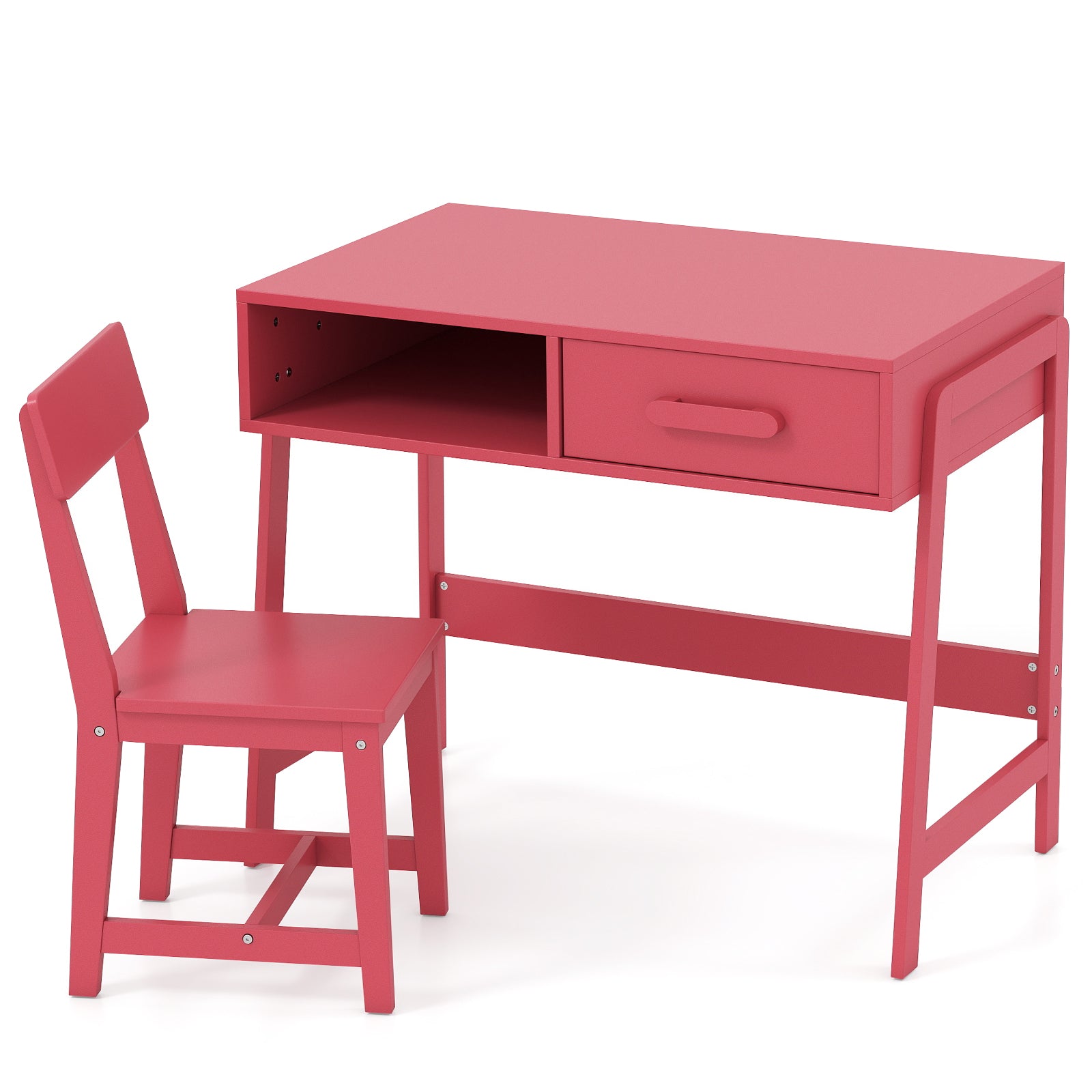 Kids Desk and Chair Set with Storage Drawer and Hutch-Brown - Pink