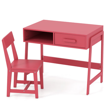 Kids Desk and Chair Set with Storage Drawer and Hutch-Brown - Pink