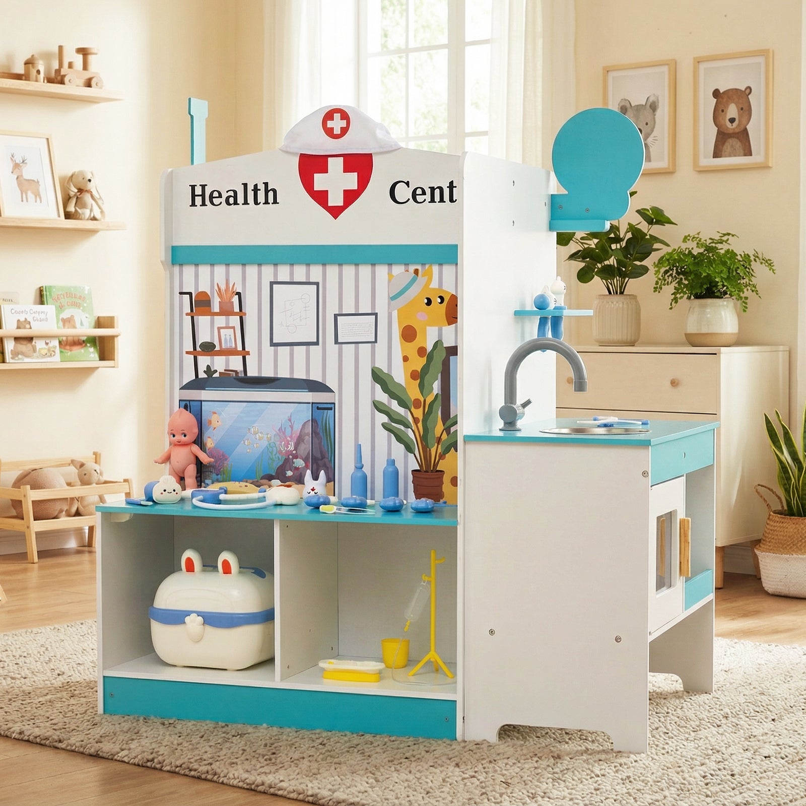 Kids Doctor Play Set with Adjustable Height Bar-Blue