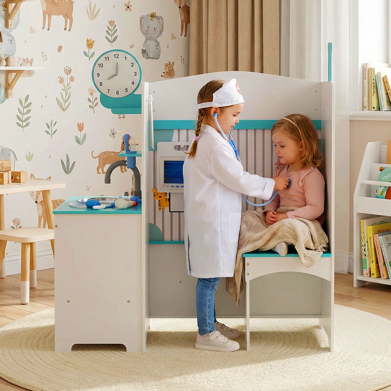 Kids Doctor Play Set with Adjustable Height Bar-Blue