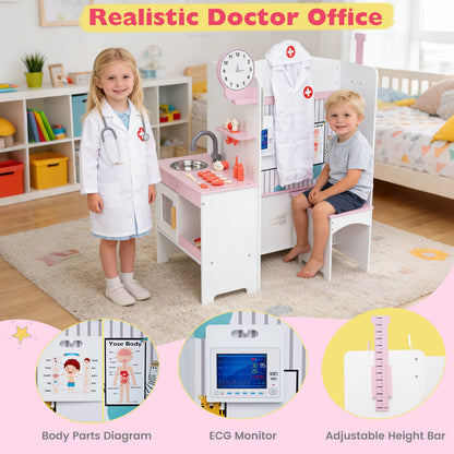 Kids Doctor Play Set with Adjustable Height Bar-Pink