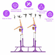 Kids Double Horizontal Bars Gymnastic Training Parallel Bars Adjustable-Purple