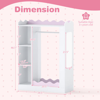 Kids Dress Up Storage with Mirror and Hanging Rack - Pink