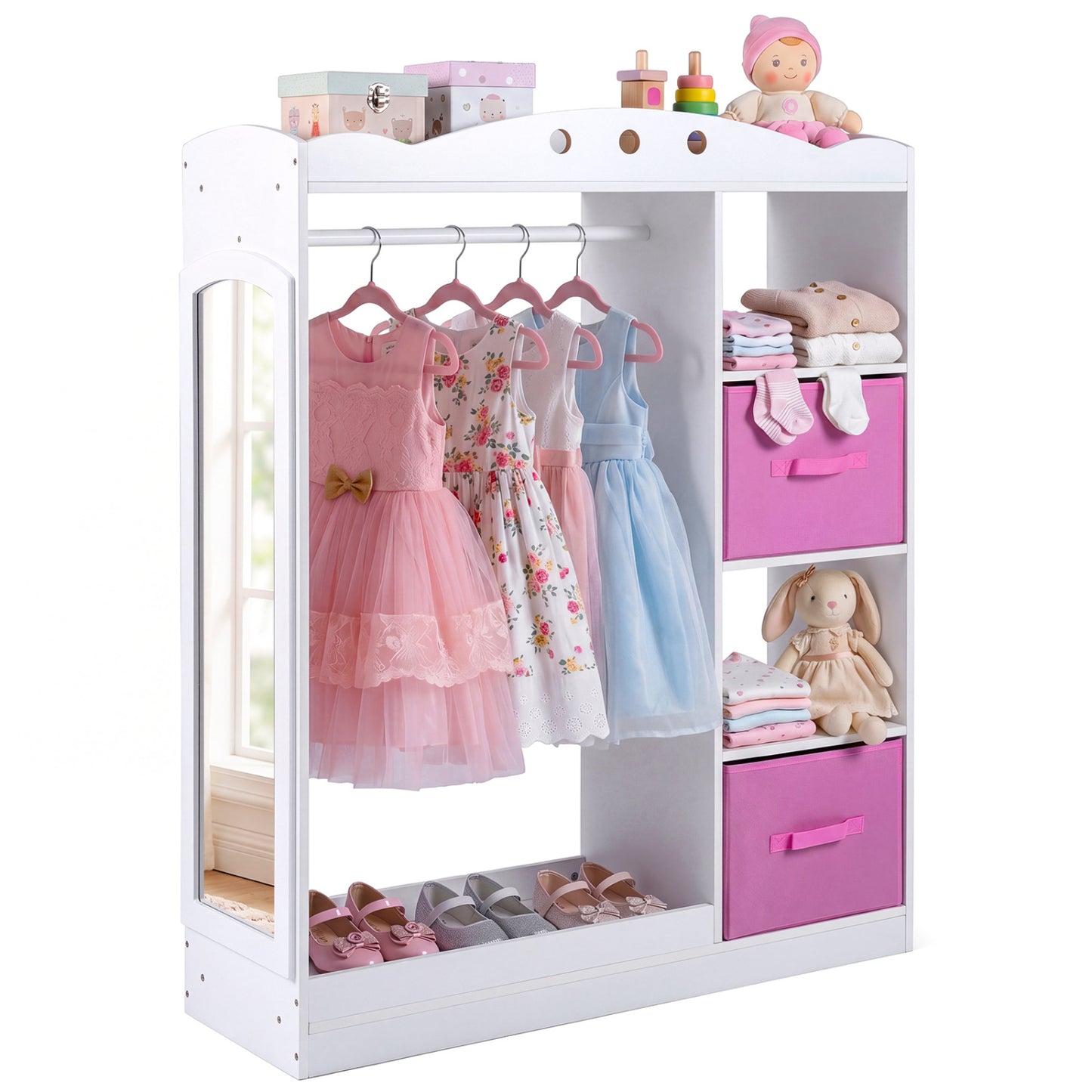 Kids Dress Up Storage with Full Length Mirror - Pink