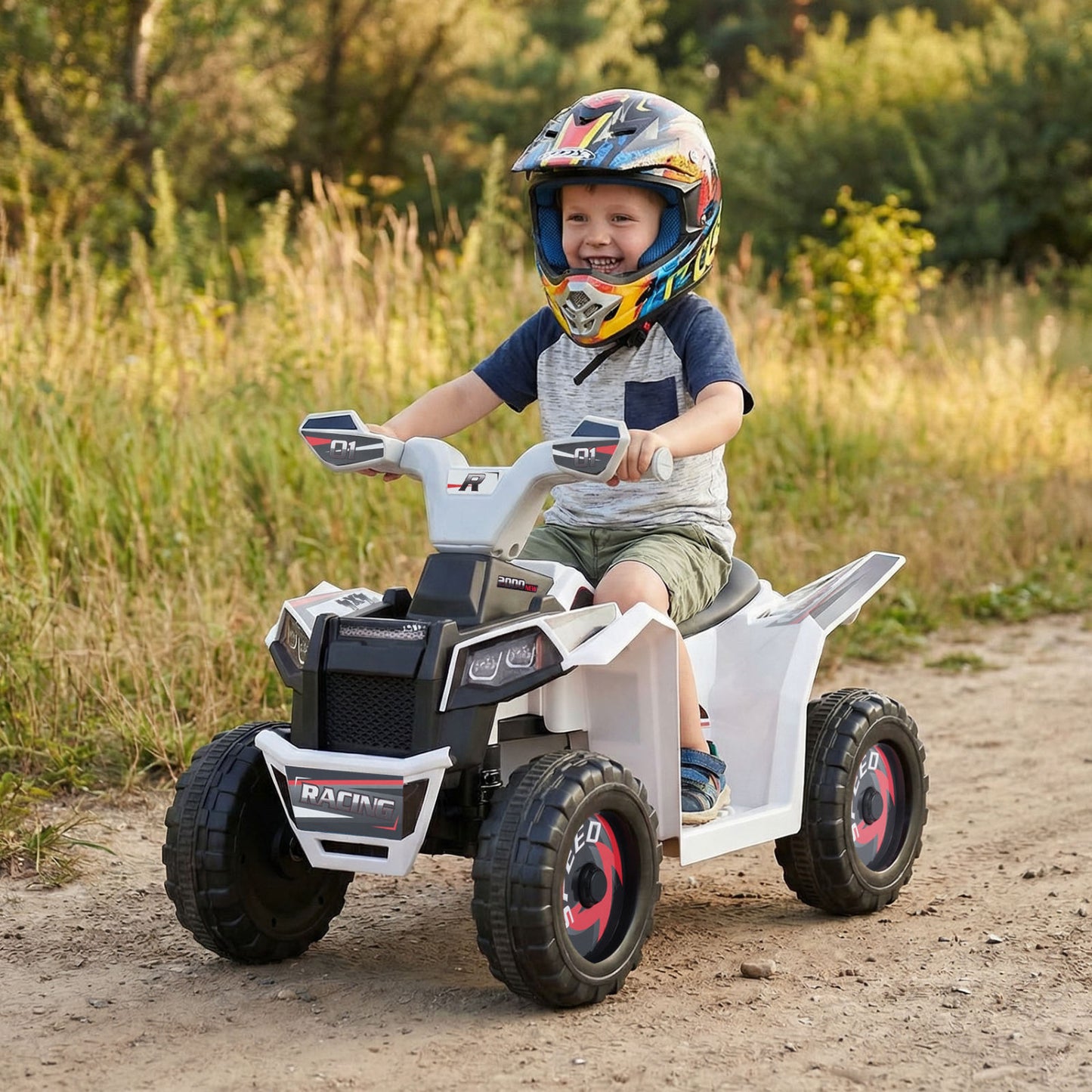 6V Kids Electric ATV Quad Car with Detachable Trailer-White