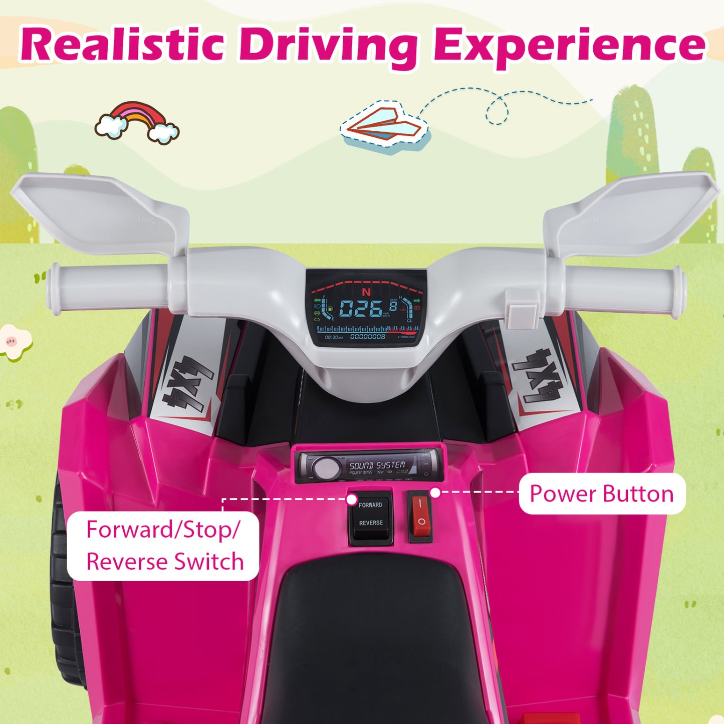 6V Kids Electric ATV Quad Car with Detachable Trailer-Rose Red