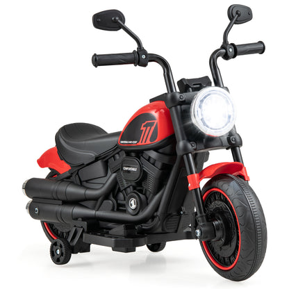 Kids Electric Motorcycle with Training Wheels and LED Headlights-Red - Red