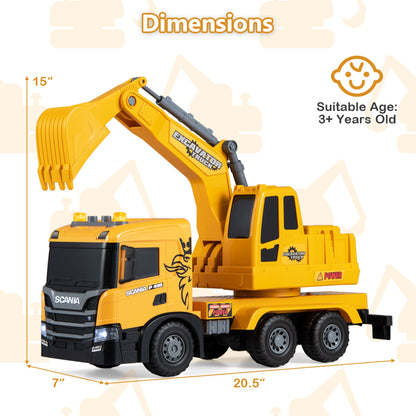 Excavator Truck Toy with Adjustable Arm and Rotating Cab