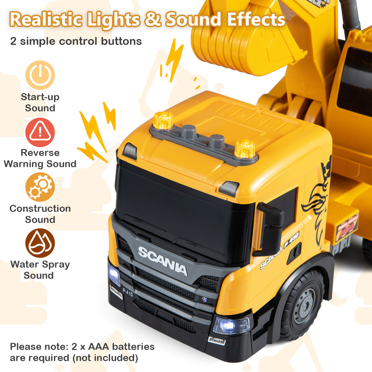 Excavator Truck Toy with Adjustable Arm and Rotating Cab