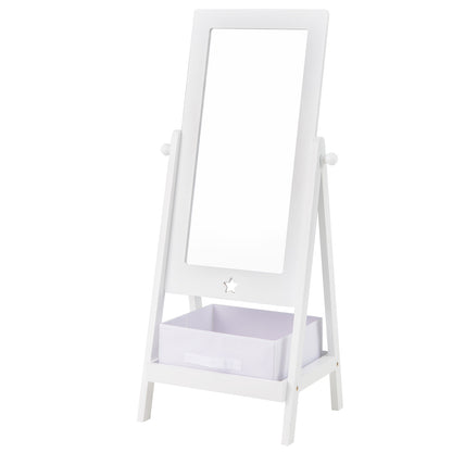 Kids Full Length Mirror 360 Degree Rotatable Dressing Mirror with Storage Bin-White